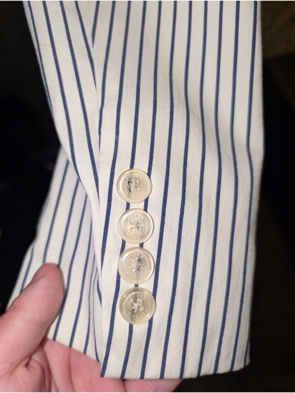 Lauren Ralph Lauren Womens Pantsuit 8 M White Blue Pinstripe Blazer Pants - Picture 7 of 16